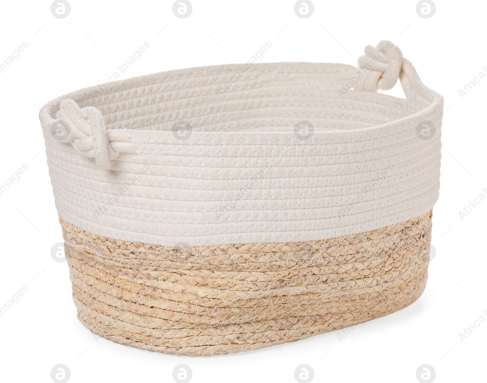Photo of One wicker laundry basket isolated on white