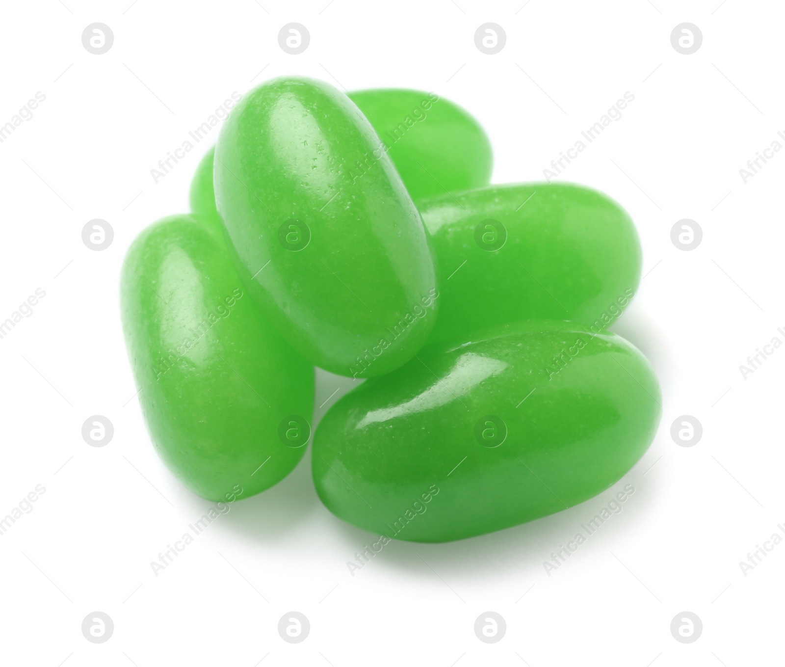 Photo of Pile of tasty bright jelly beans isolated on white