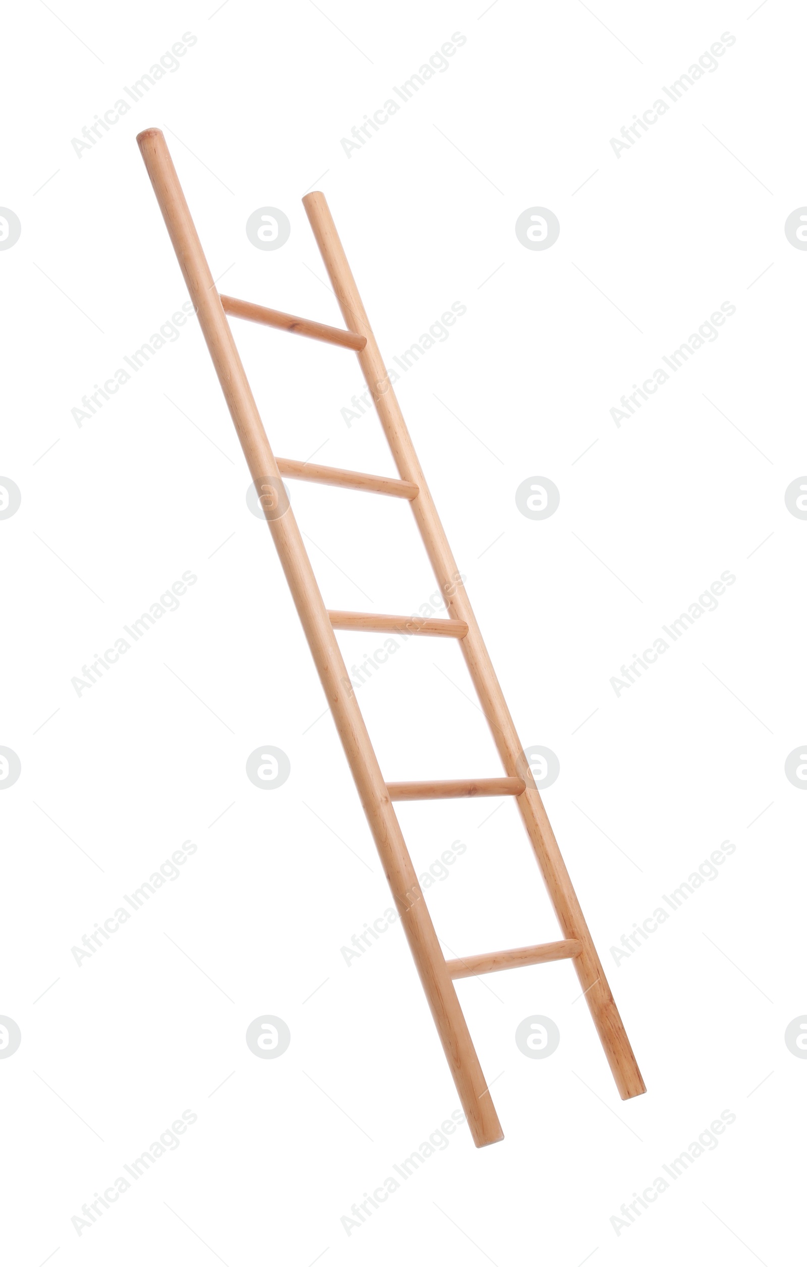 Photo of Modern wooden ladder isolated on white. Construction tool