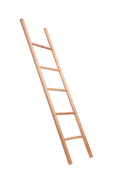 Photo of Modern wooden ladder isolated on white. Construction tool