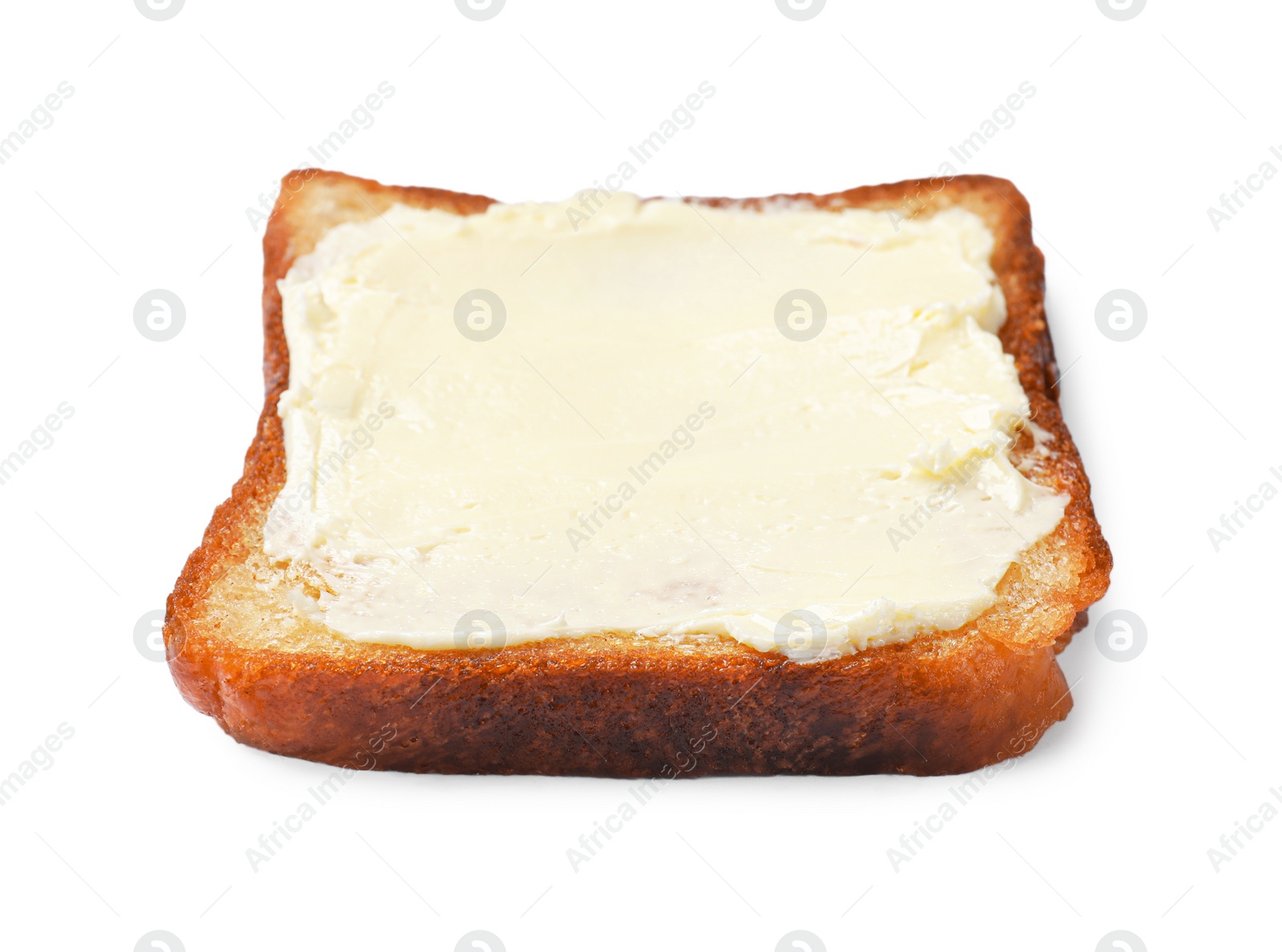 Photo of Piece of toasted bread with butter isolated on white