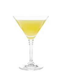 Photo of Glass of delicious bee's knees cocktail isolated on white
