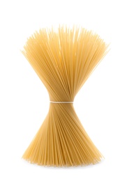 Photo of Uncooked pasta on white background