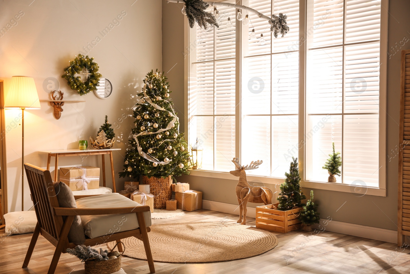 Photo of Beautiful living room interior decorated for Christmas