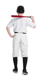 Photo of Baseball player with bat on white background, back view