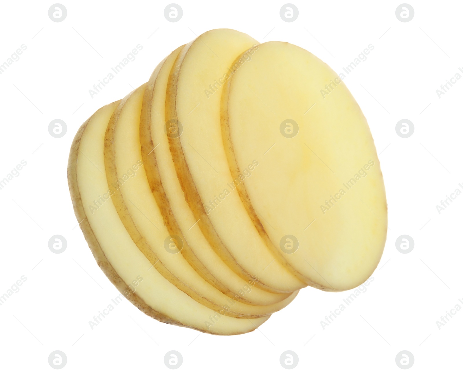 Photo of Slices of raw potato isolated on white