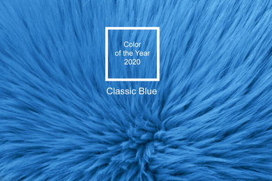 Image of Faux fur as background, closeup. Color of the year 2020 (Classic blue)