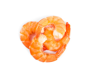 Photo of Delicious freshly cooked shrimps isolated on white, top view