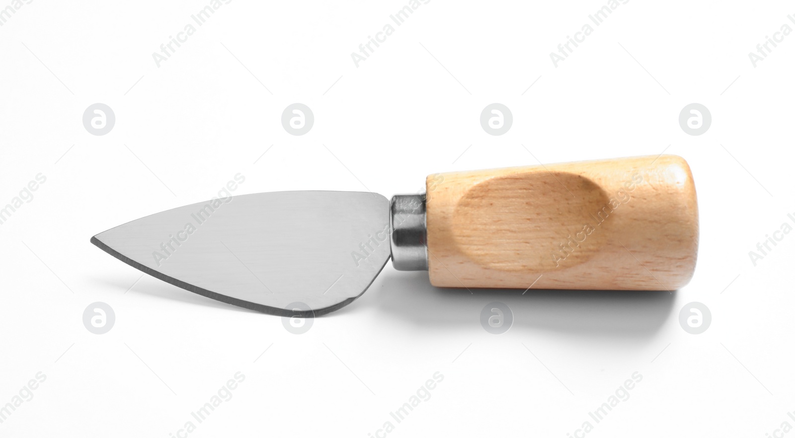 Photo of Cheese knife with wooden handle isolated on white