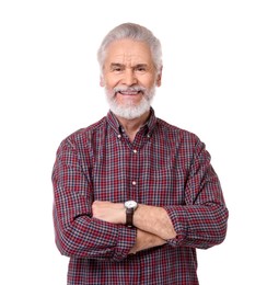 Photo of Portrait of happy grandpa on white background