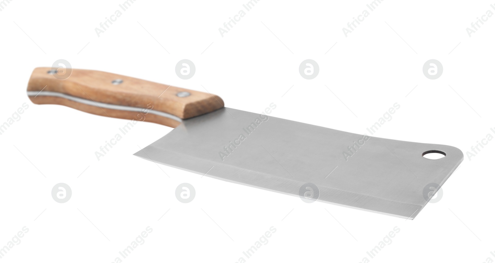 Photo of Cleaver knife with wooden handle isolated on white