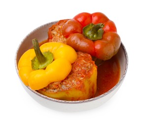 Photo of Delicious stuffed bell peppers isolated on white