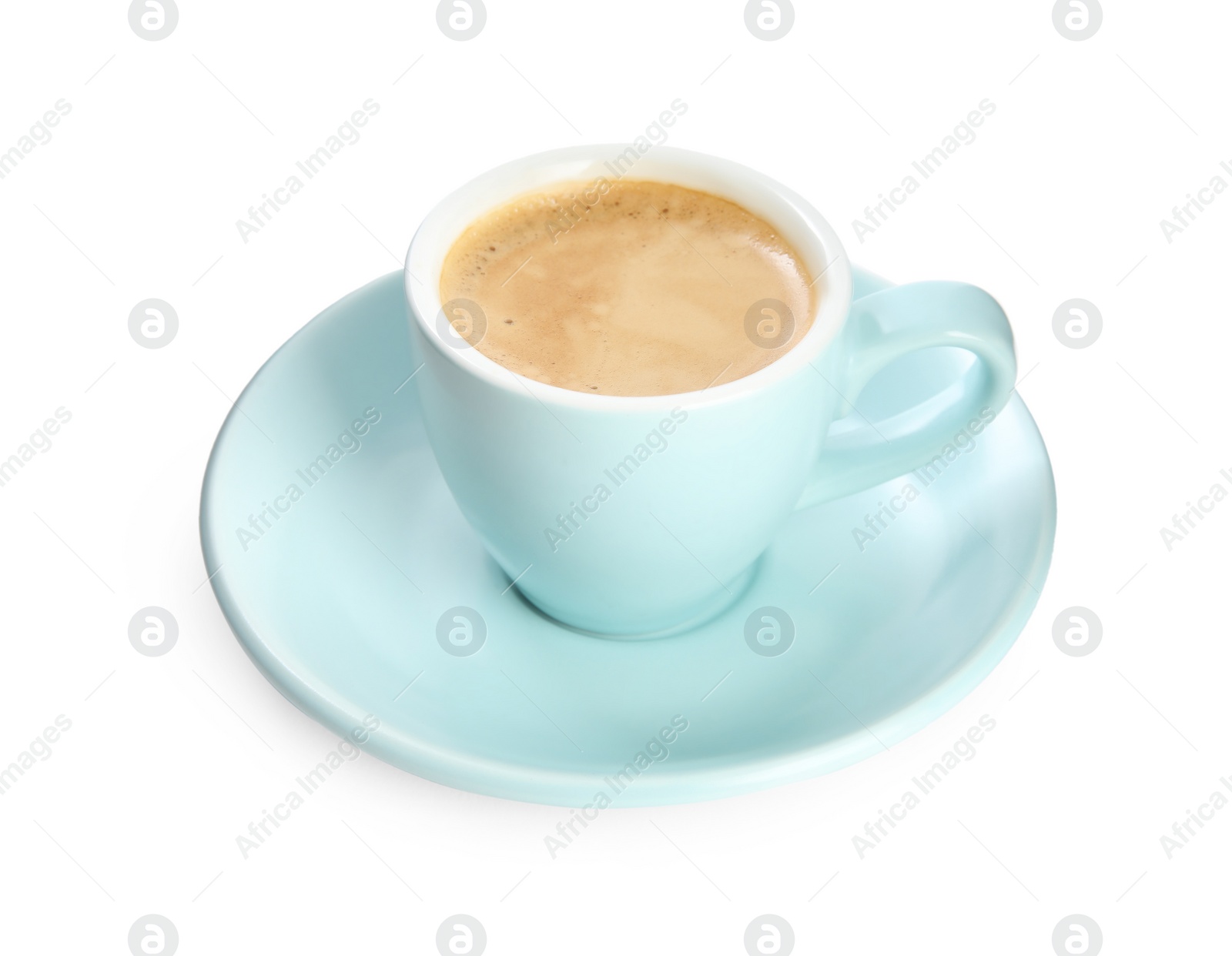 Photo of Cup of tasty coffee isolated on white