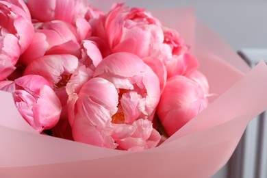 Bouquet of beautiful pink peonies, closeup view