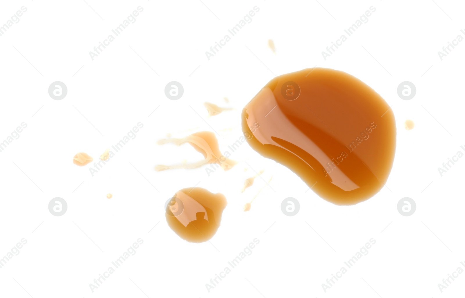 Photo of Tasty soy sauce isolated on white, top view