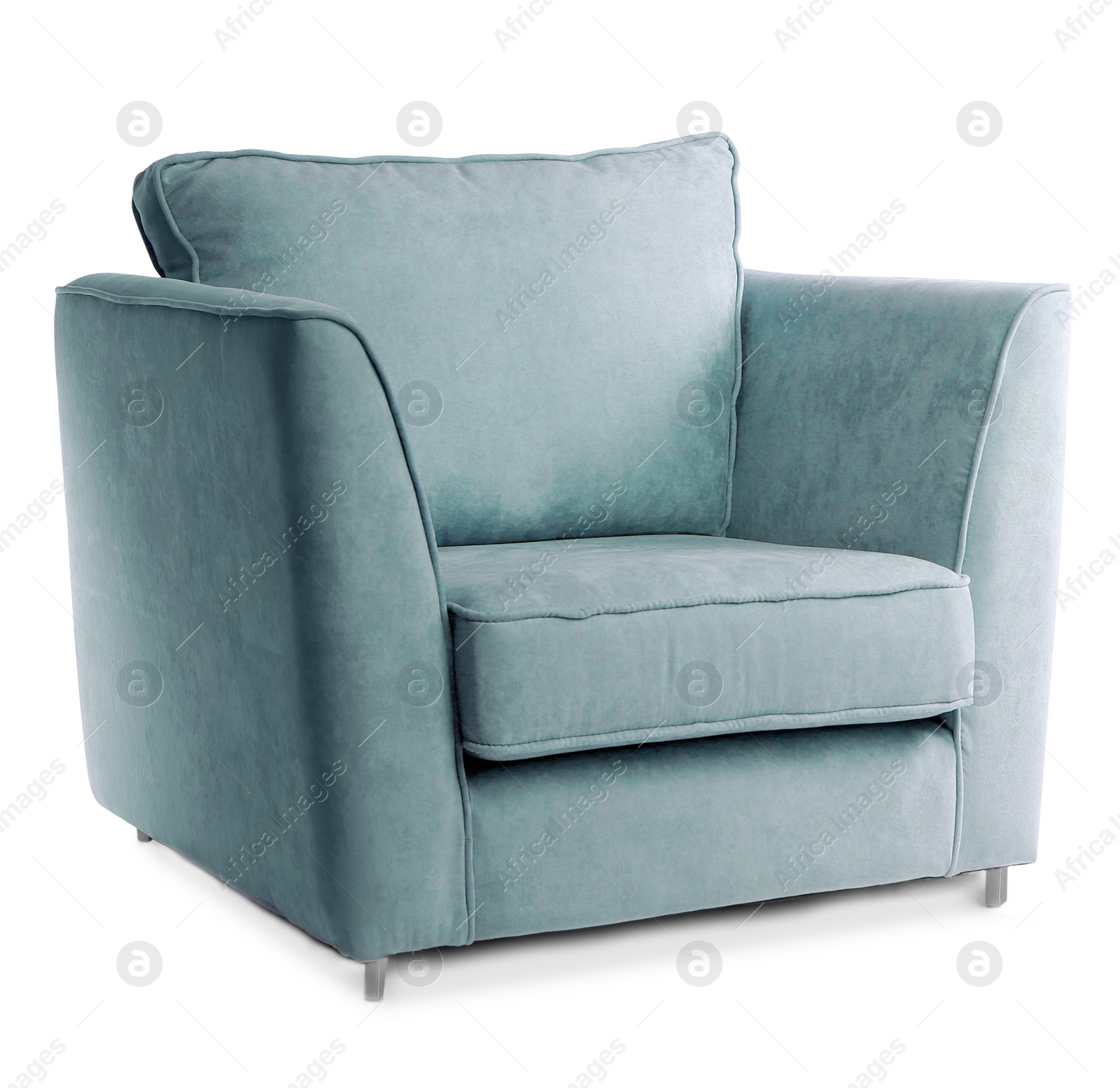 Image of One comfortable light blue armchair isolated on white