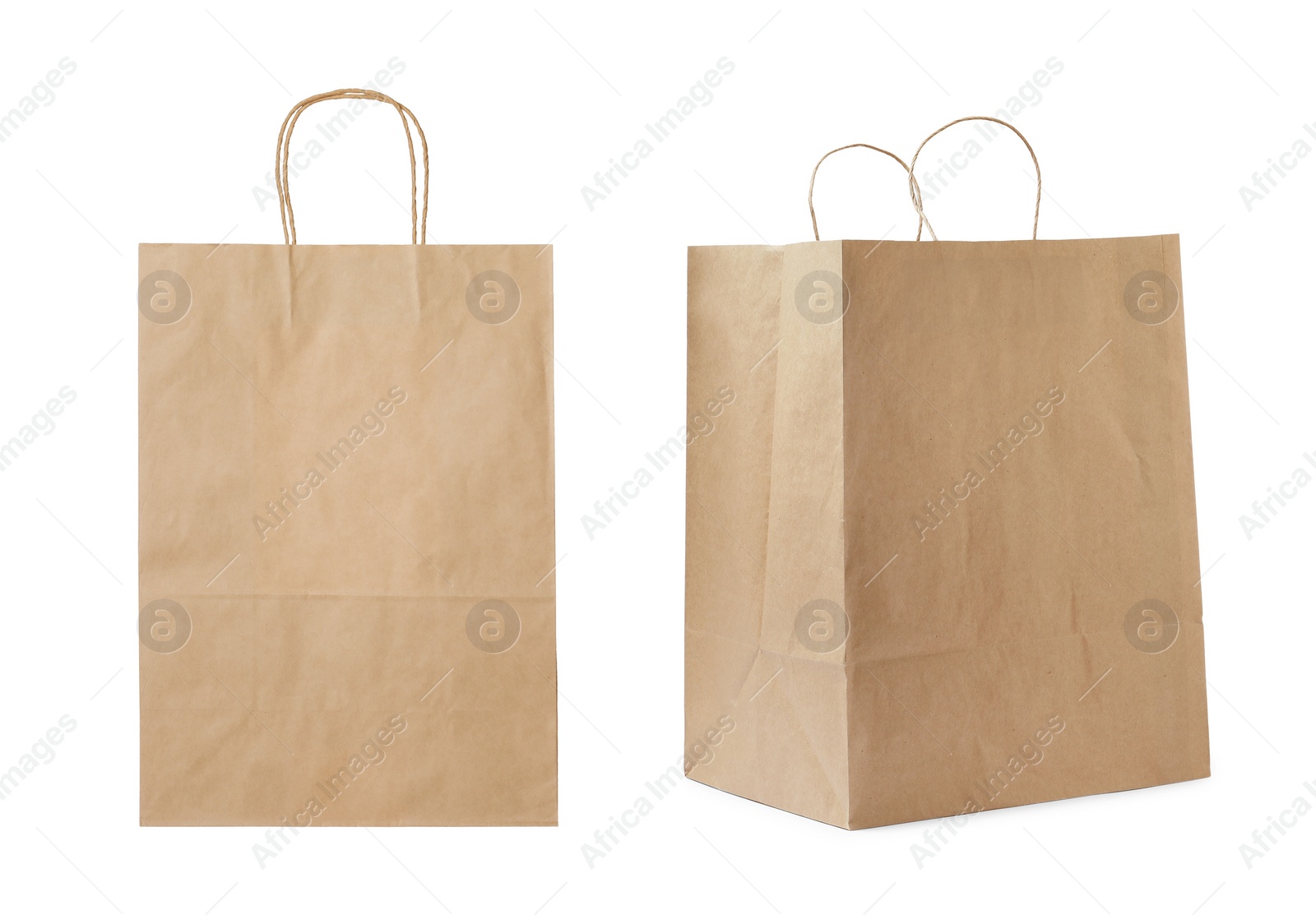 Image of Paper shopping bags on white background, collage