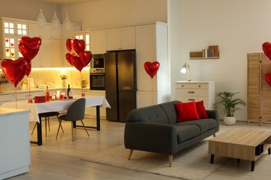 Romantic atmosphere. Cosy room decorated for Valentine day