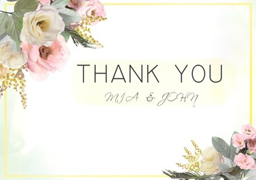 Illustration of Elegant wedding gratitude card with floral design. Mockup