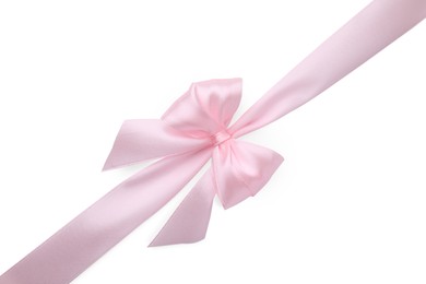 Pink satin ribbon with bow isolated on white