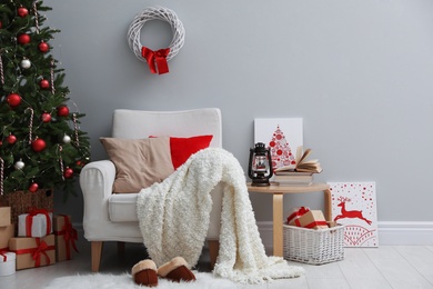 Photo of Beautiful living room interior decorated for Christmas