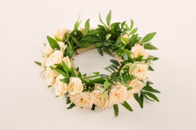 Wreath made of beautiful flowers isolated on white