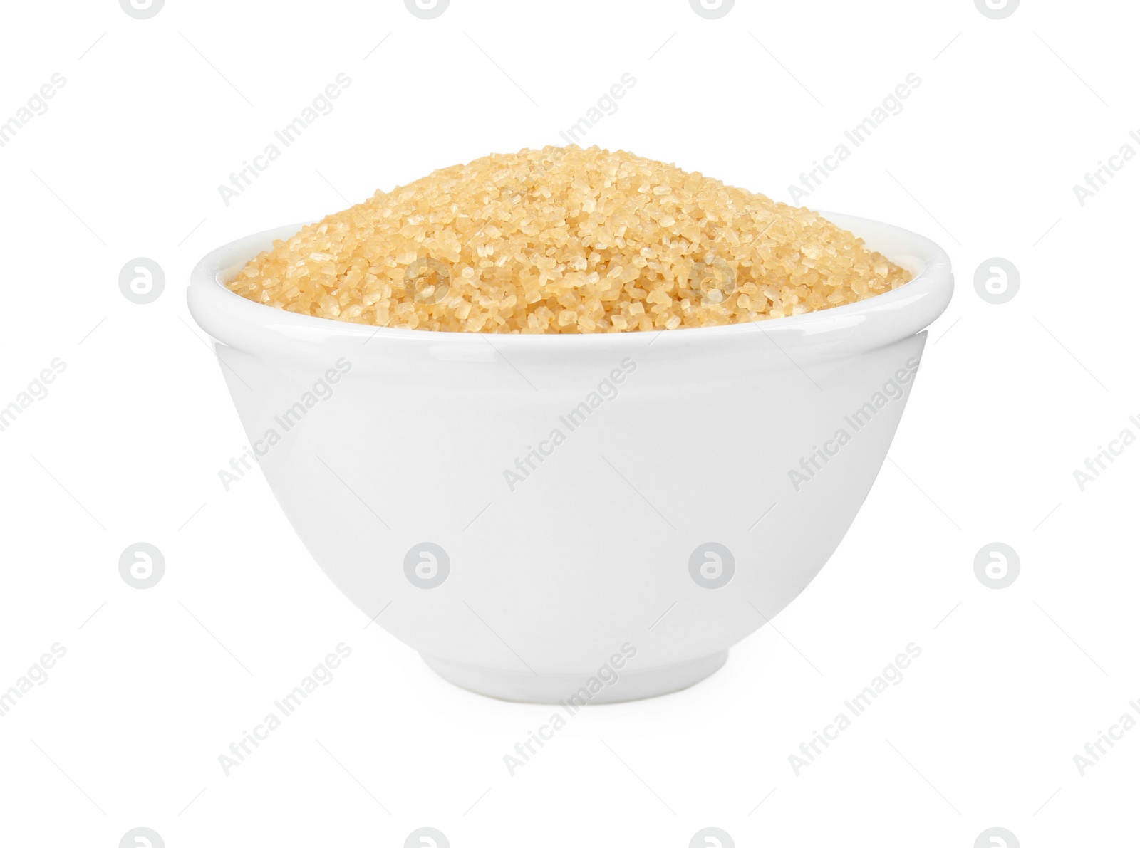 Photo of Brown sugar in bowl isolated on white