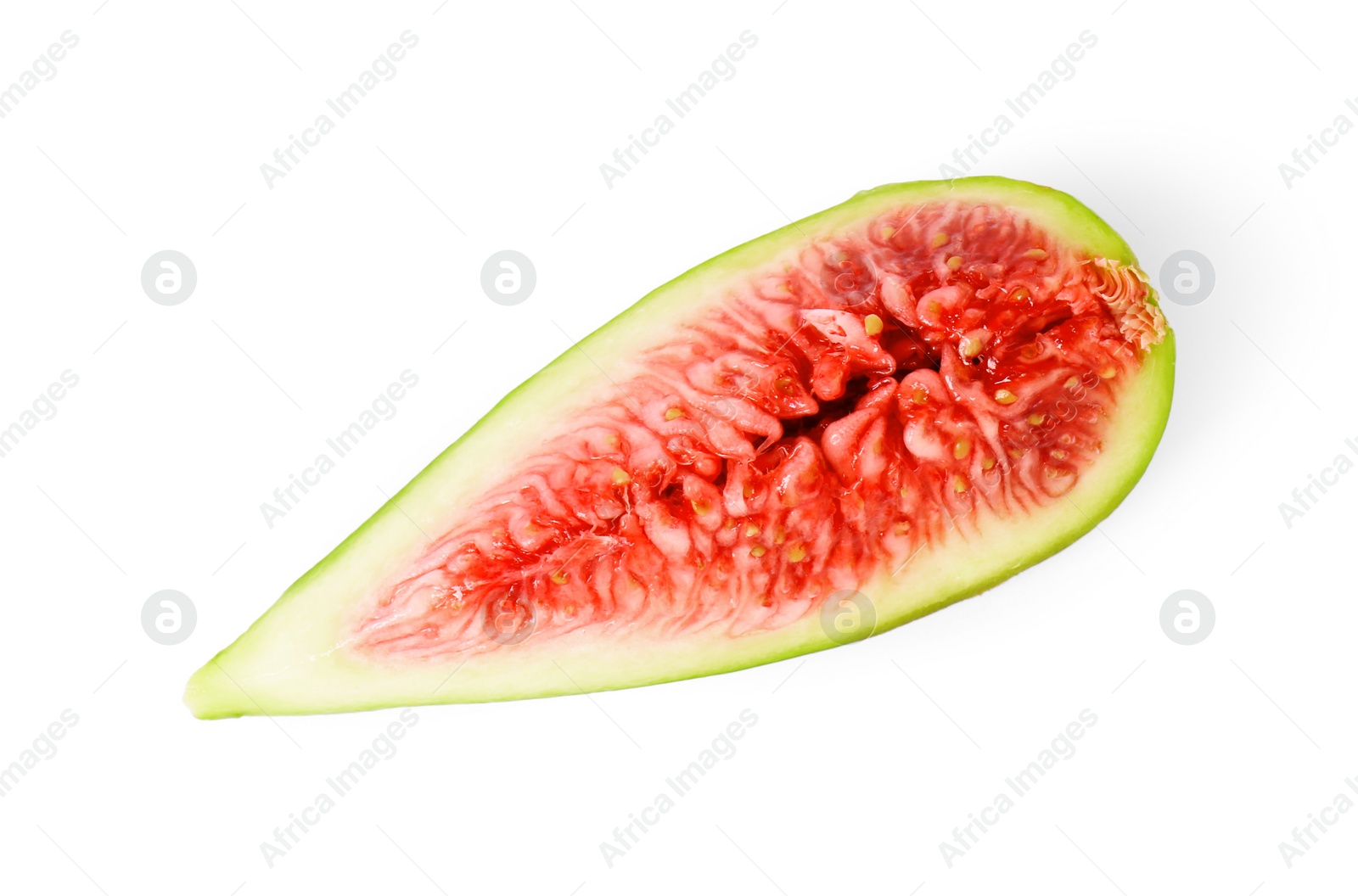 Photo of Slice of fresh green fig isolated on white, top view