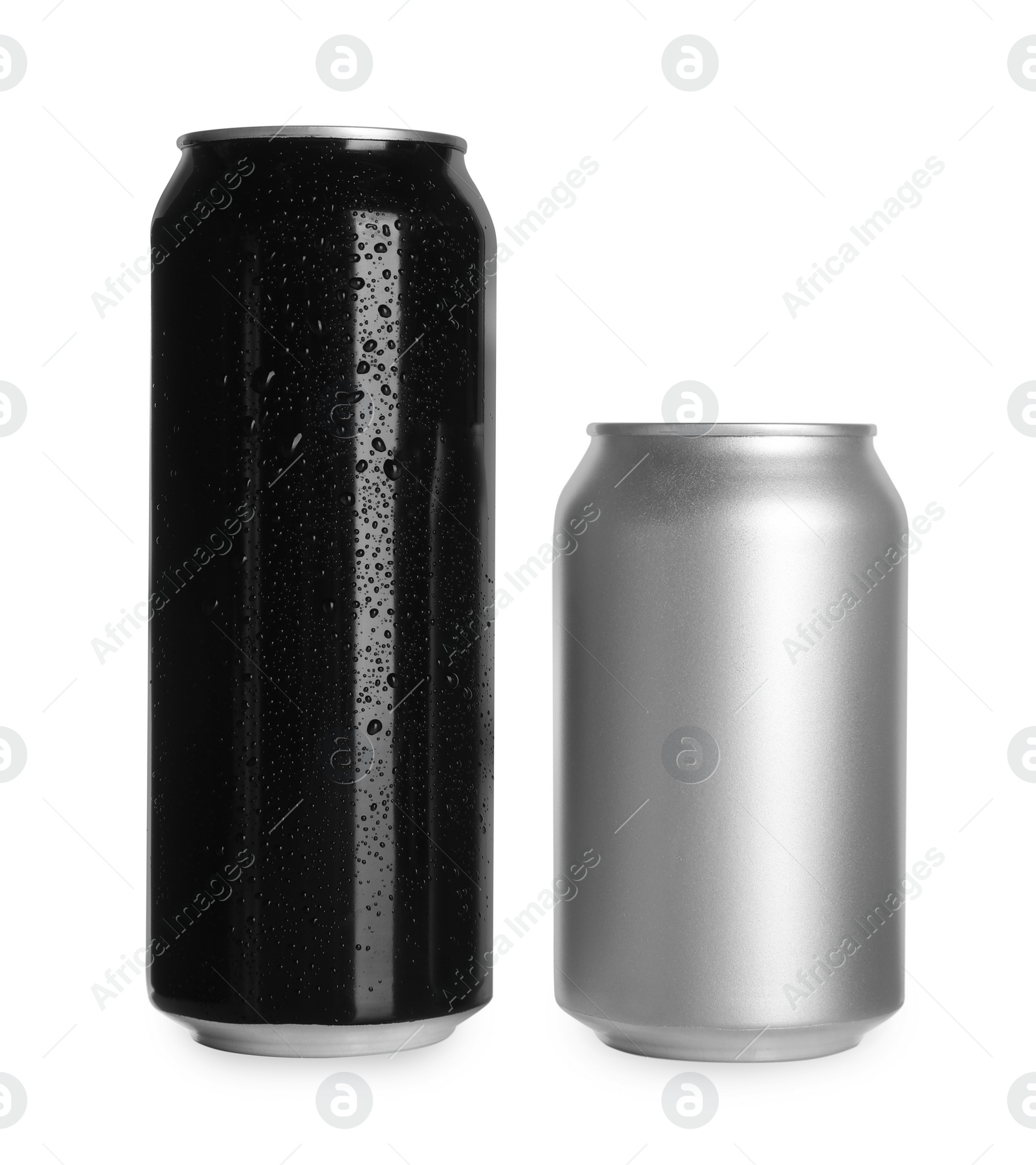 Photo of Aluminum cans on white background. Mockup for design