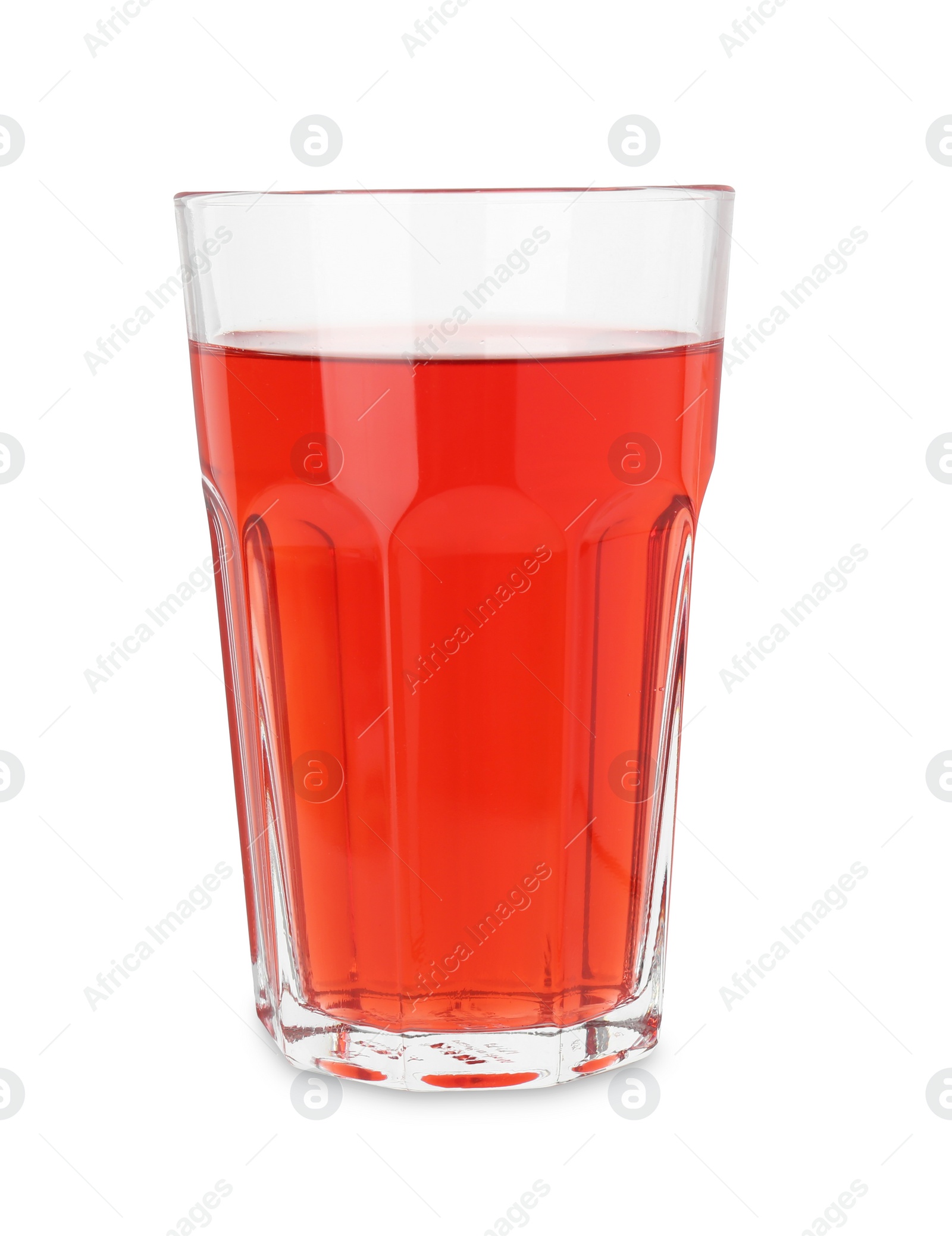 Photo of Refreshing pomegranate juice in glass isolated on white