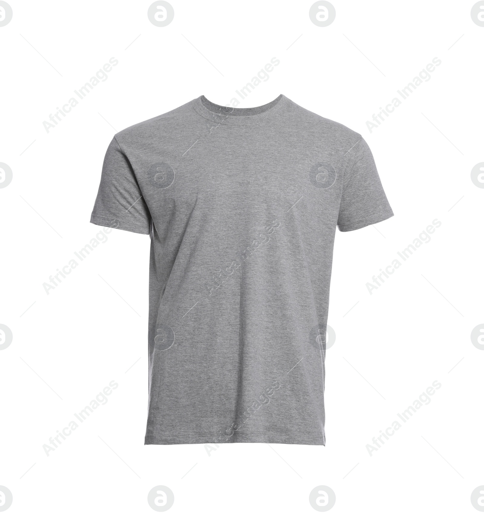 Photo of Mannequin with gray men's t-shirt isolated on white. Mockup for design