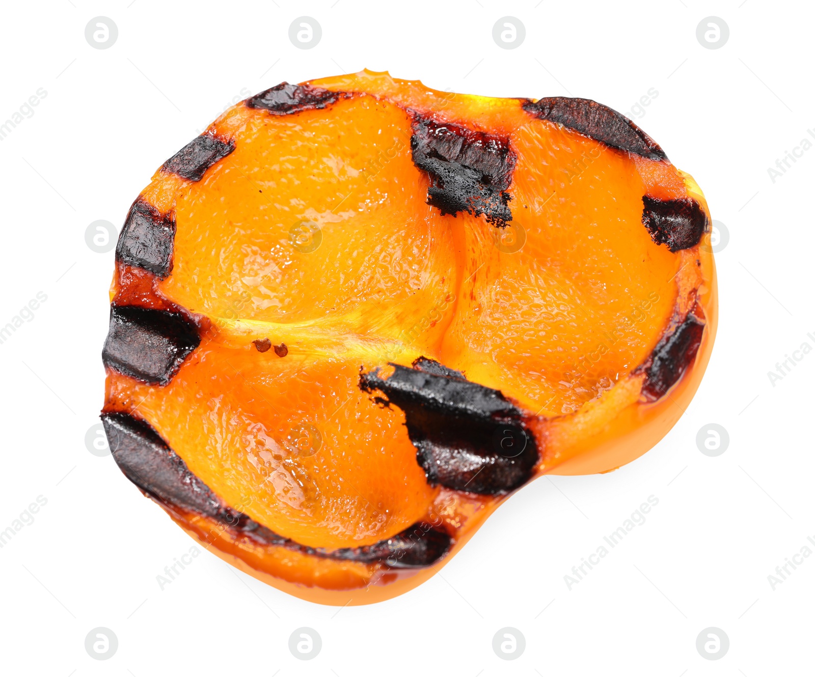 Photo of Slice of grilled orange pepper isolated on white