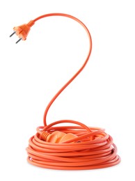 Photo of Extension cord on white background. Electrician's equipment