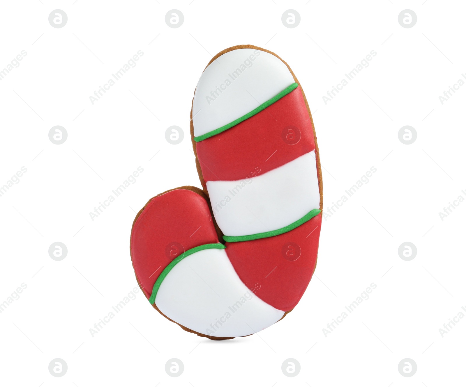 Photo of Christmas cookie in shape of candy cane isolated on white