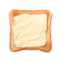 Photo of Delicious crispy toast with butter isolated on white, top view