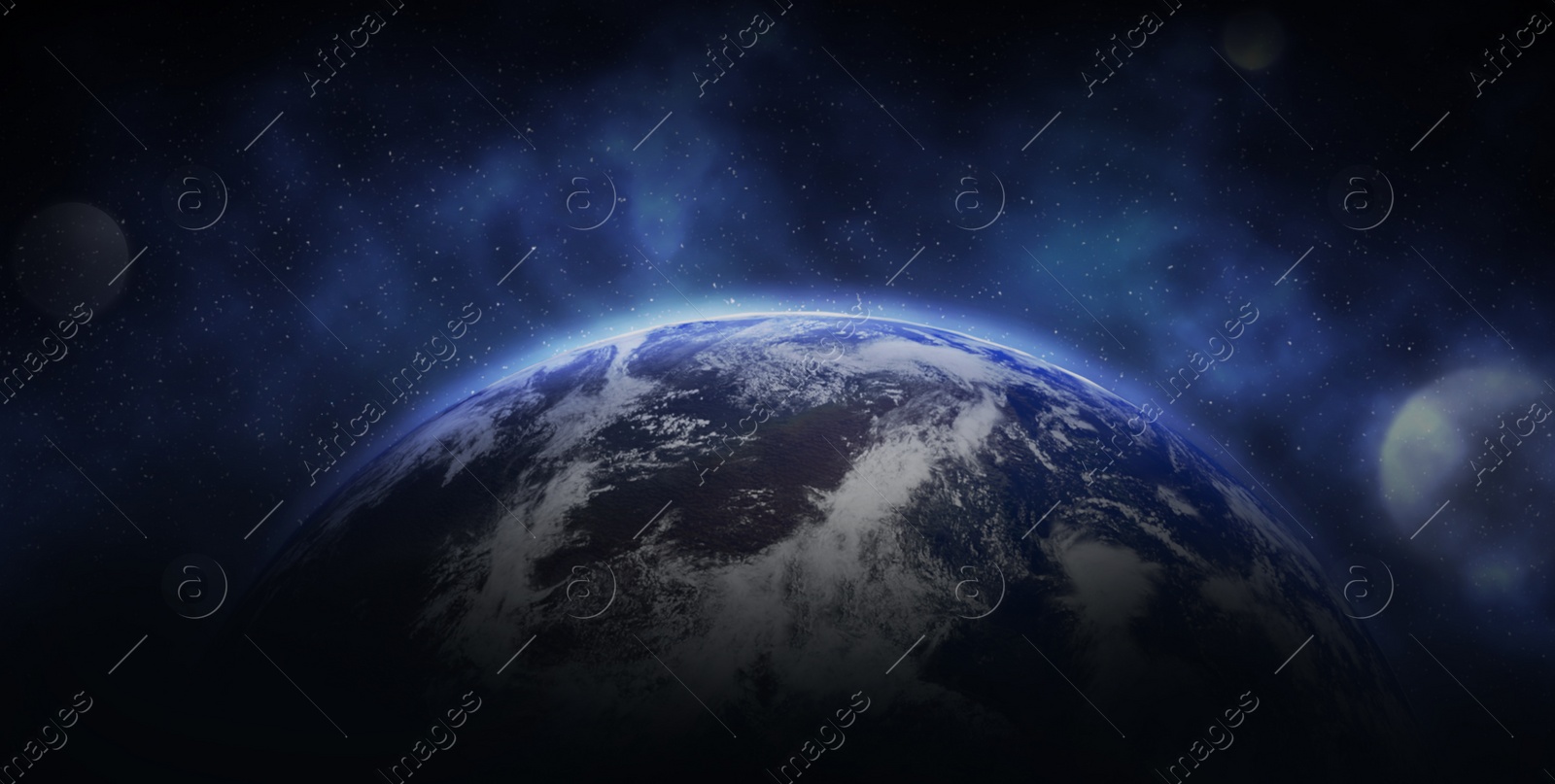 Illustration of View of Earth in open space, illustration. Banner design