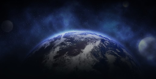Illustration of View of Earth in open space, illustration. Banner design