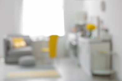 Photo of Blurred view of kitchen interior setting. Idea for home design