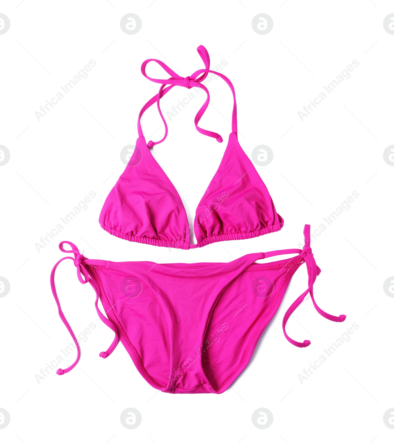 Photo of Beautiful swimsuit on white background. Beach object