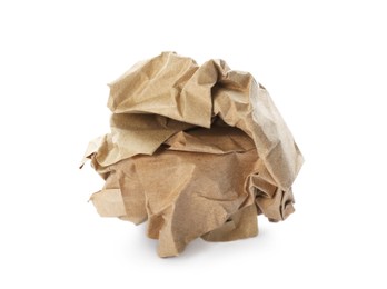 Photo of Crumpled sheet of kraft paper isolated on white