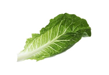 Photo of Fresh leaf of green romaine lettuce isolated on white