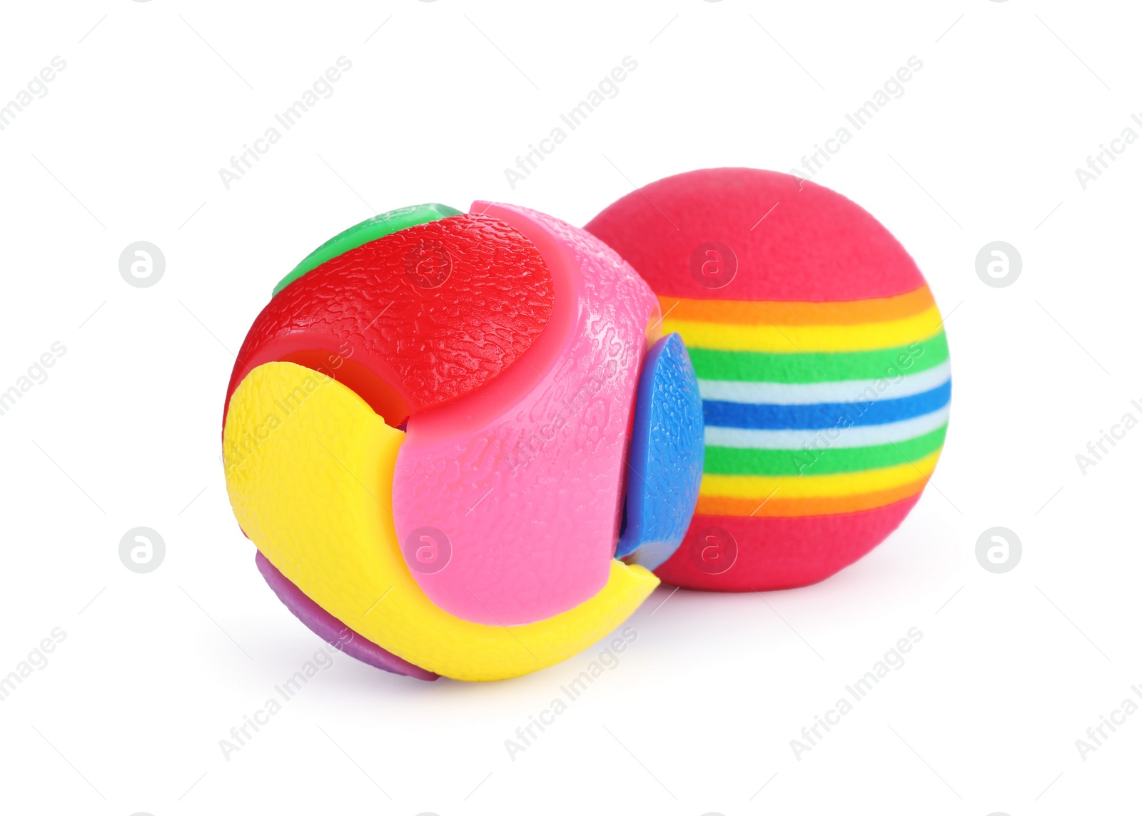 Photo of Bright balls isolated on white. Toy for pet