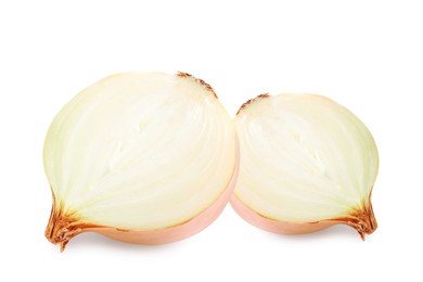 Image of Cut fresh onion halves isolated on white