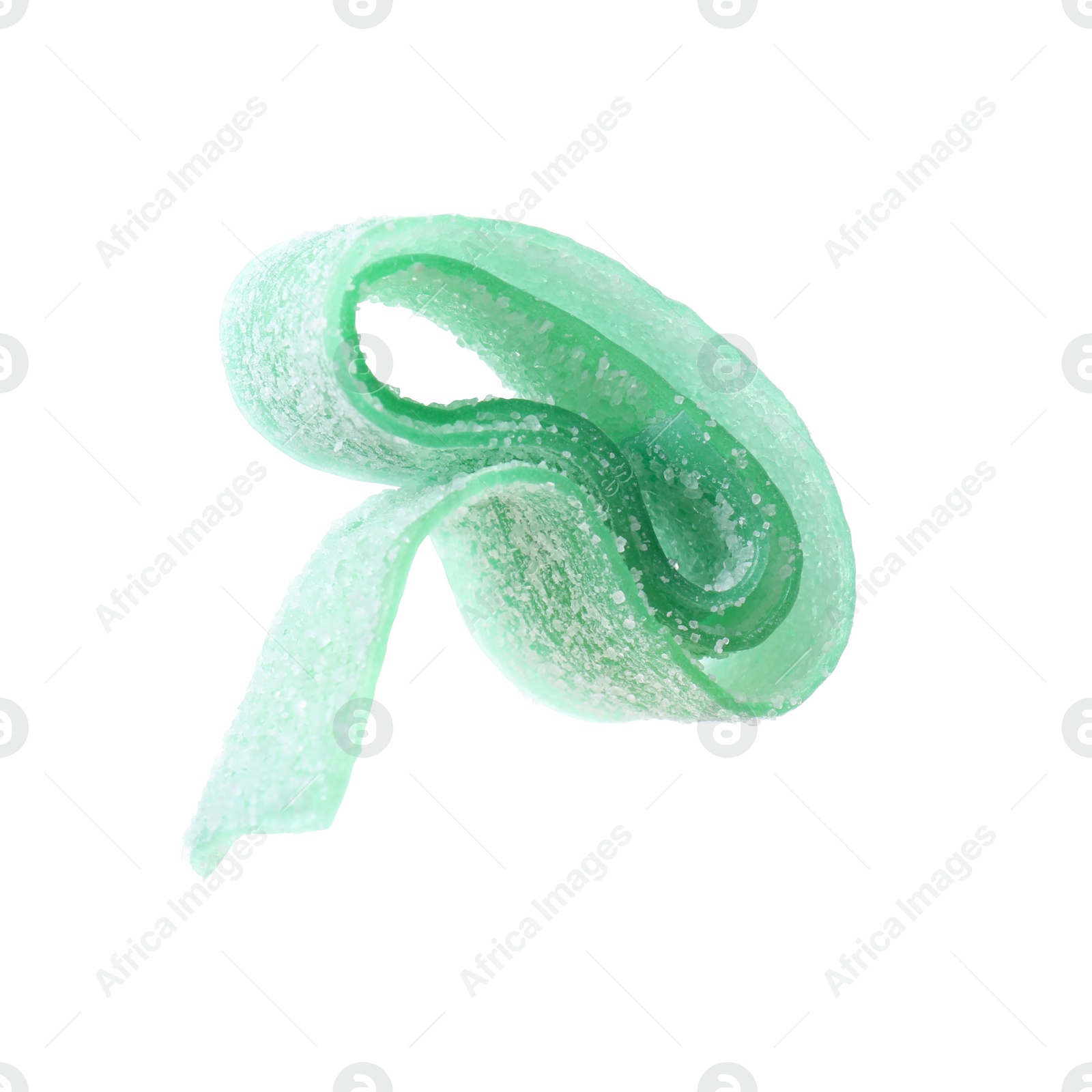 Photo of Green sweet jelly candy on white background