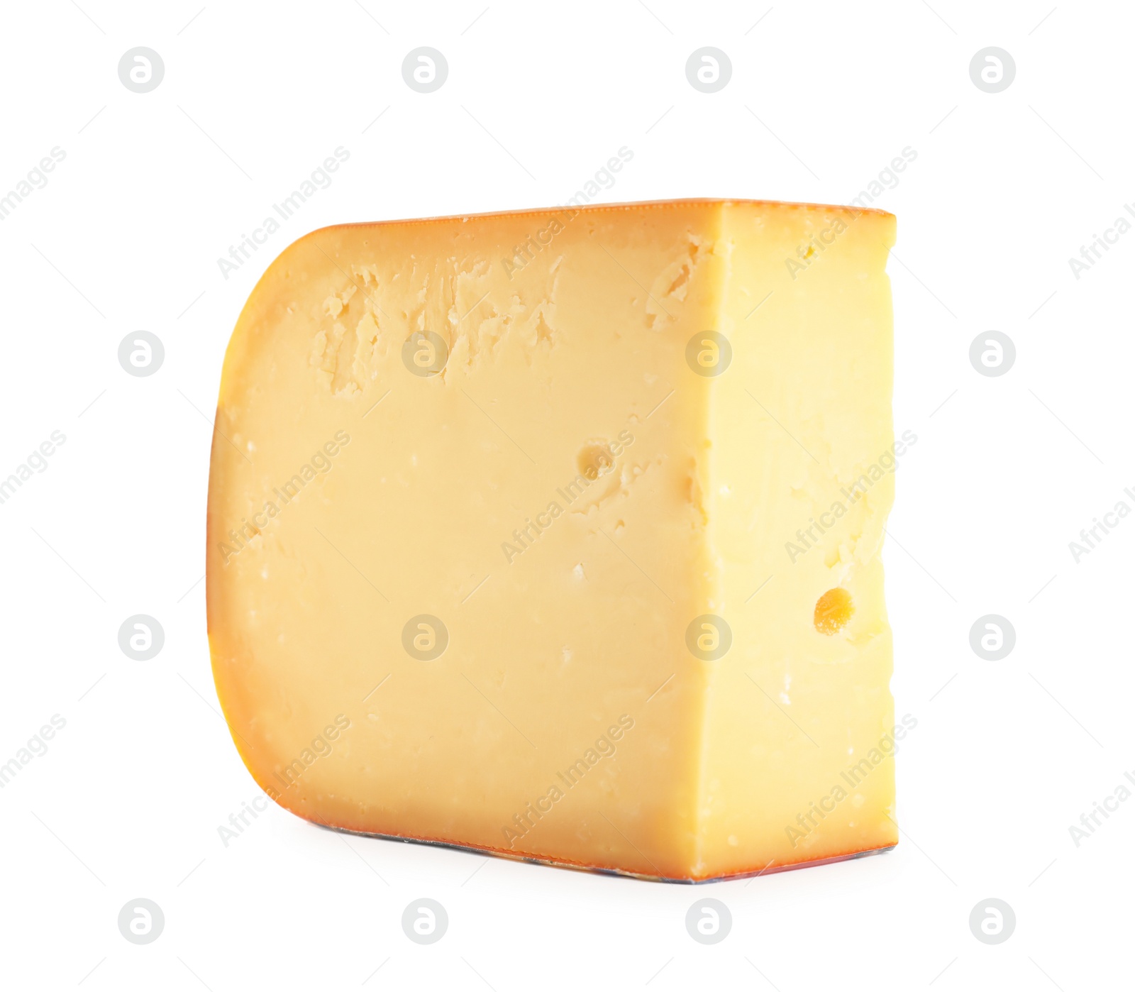 Photo of Piece of tasty cheddar cheese isolated on white