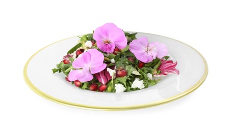 Fresh spring salad with flowers isolated on white