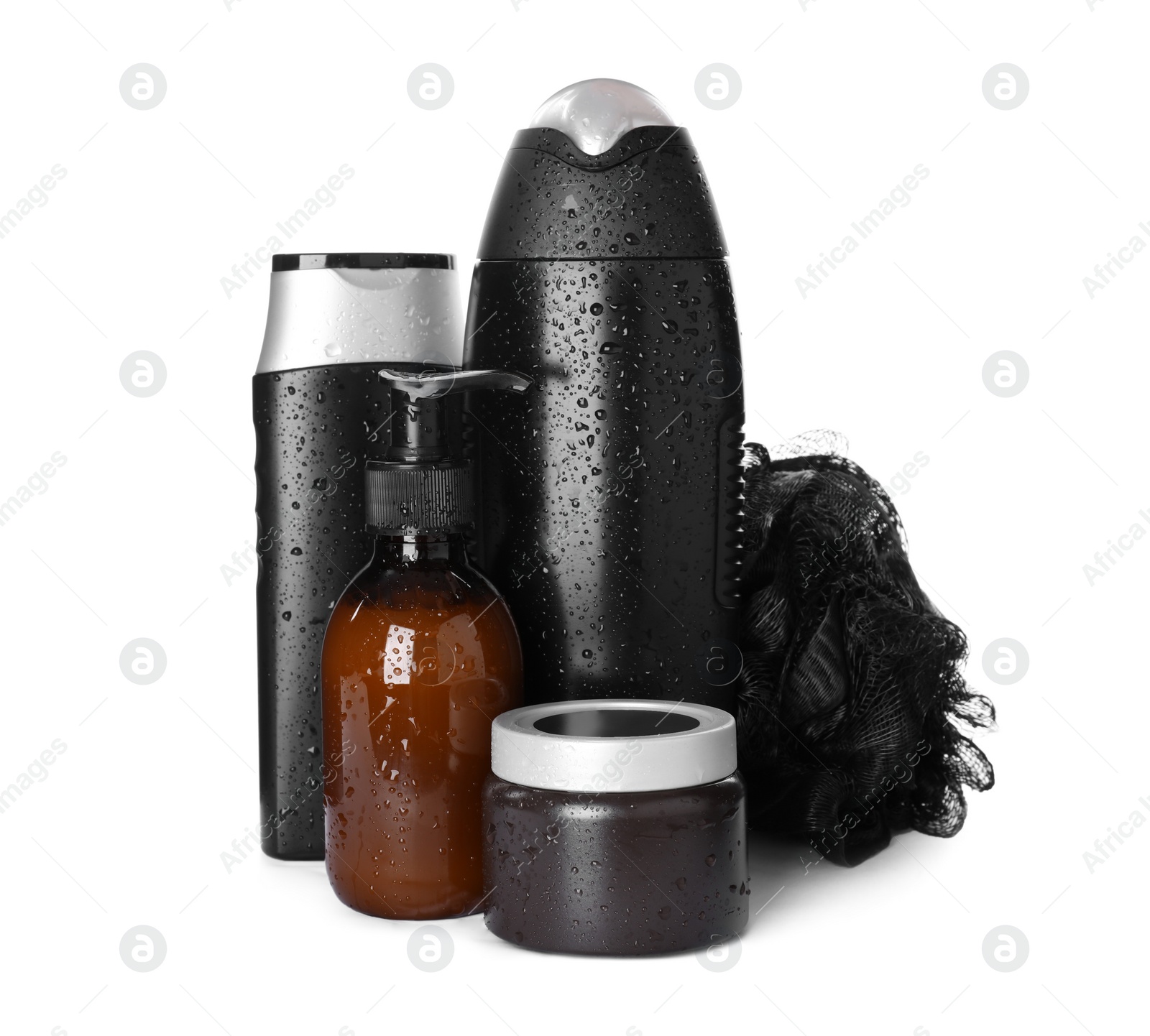 Photo of Set of different men's cosmetic products isolated on white