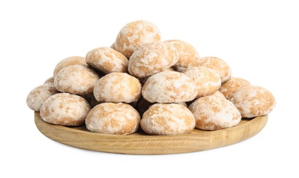 Tasty homemade gingerbread cookies on white background