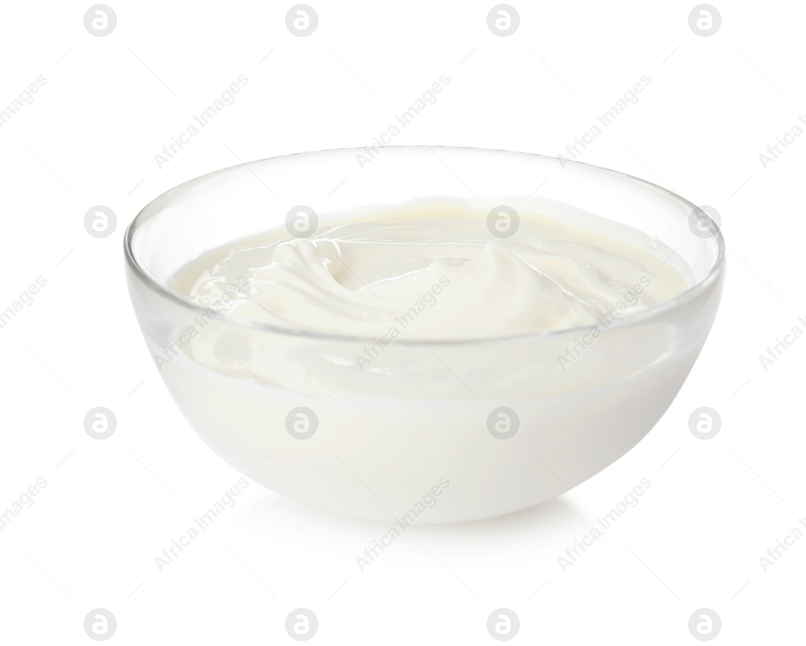 Photo of Bowl with sour cream on white background