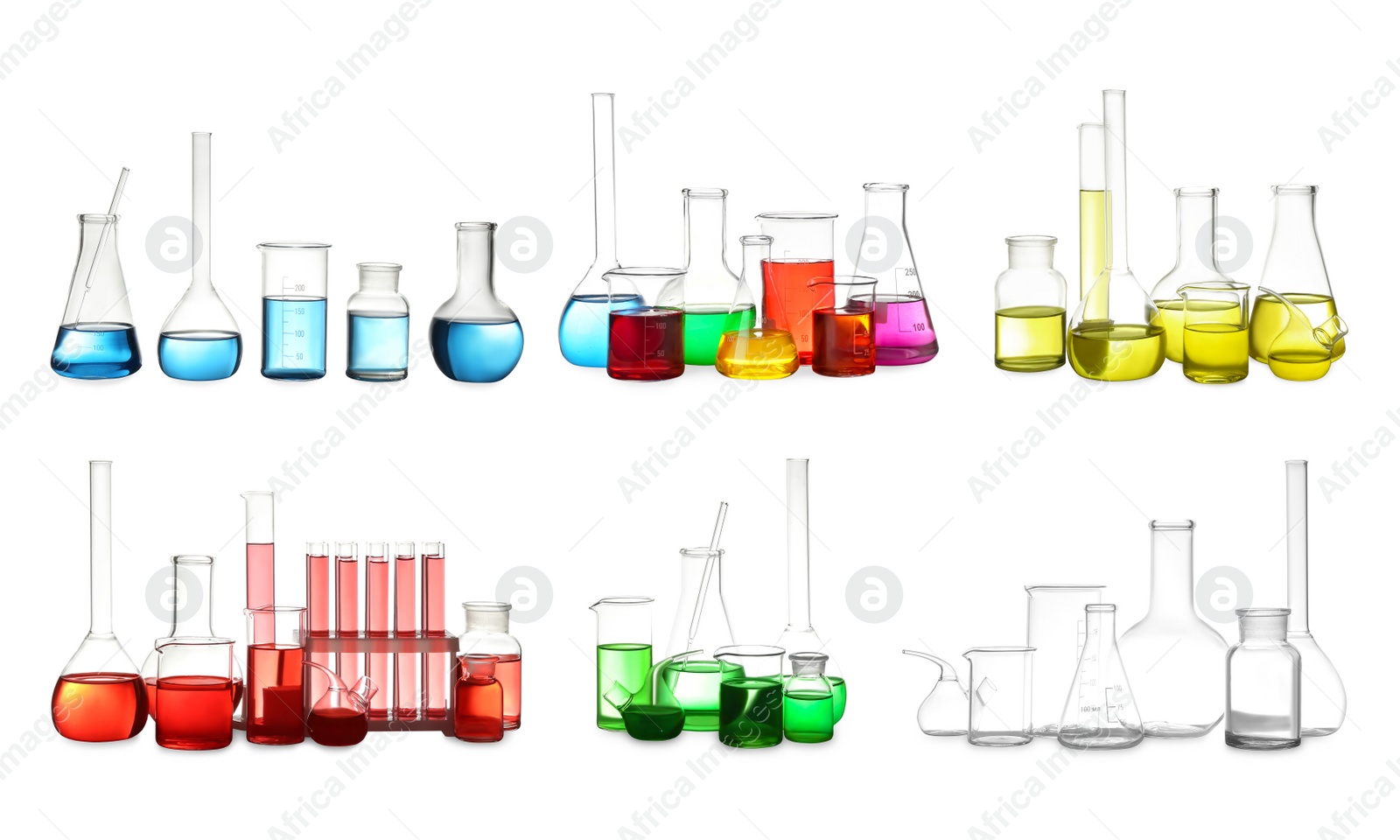 Image of Set of laboratory glassware on white background. Banner design